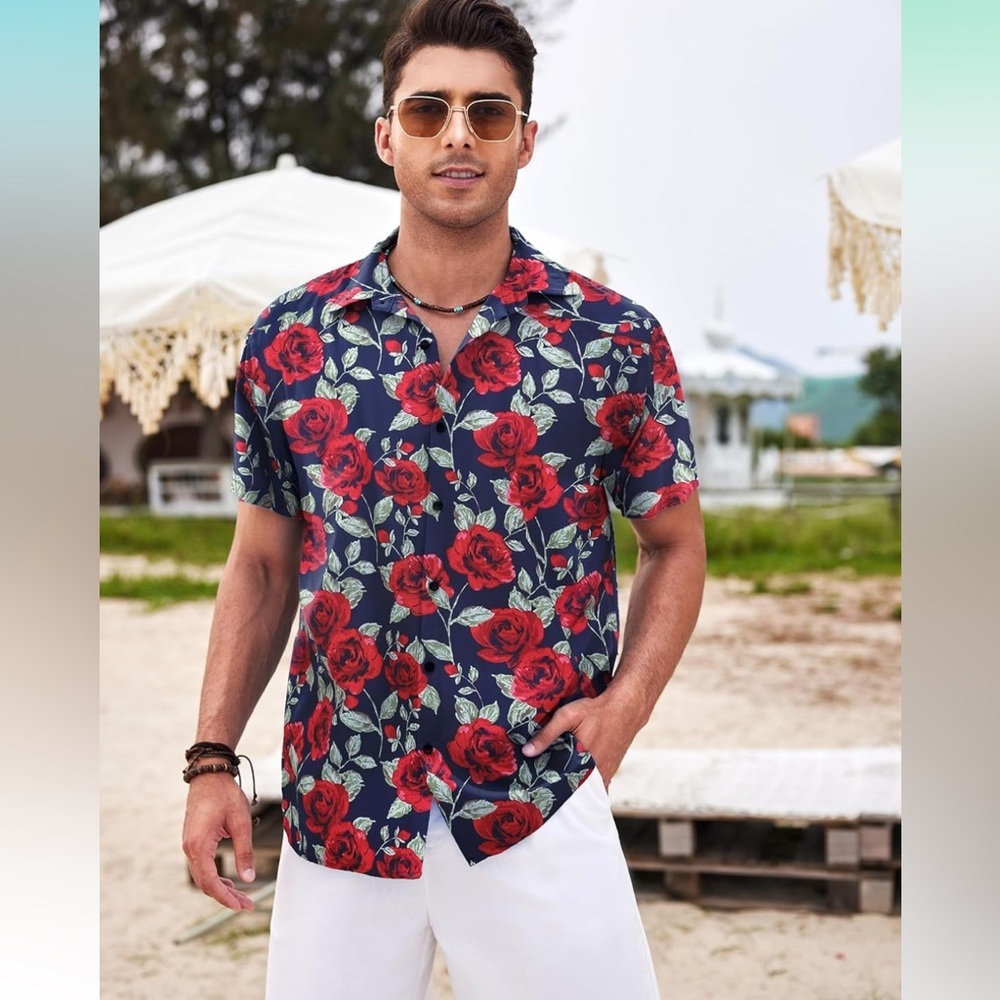 COOFANDY Hawaiian Casual Short Sleeve Button Down Summer Beach Shirt | NEW ❤️